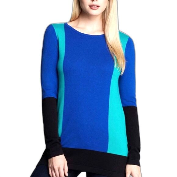 Vince Camuto Green Blue Colorblock Sweater Size Large - Picture 2 of 9